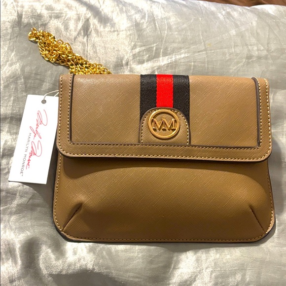 Marilyn Monroe Elegant Tan Shoulder Bag and Belt Bag with Gold Chain new - Picture 1 of 6